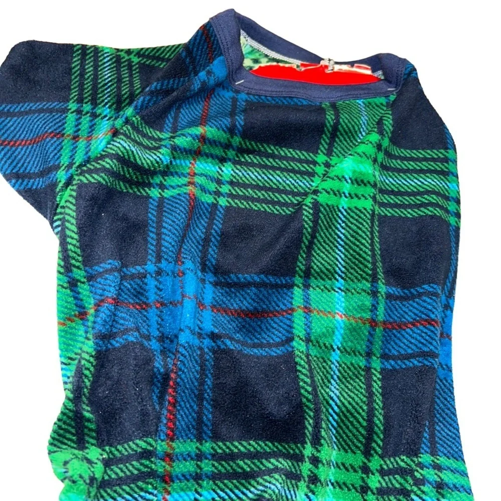 New Wondershop christmas blue green tartan Plaid Fleece Dog and Cat Pajamas M